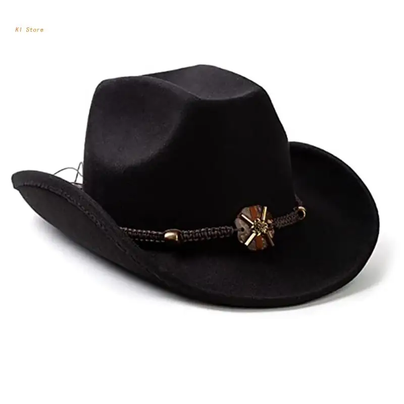 Windproof Solid Color Fedora Hats for Woman Men Thick Fabric Cowboy Hat with Decorative Rope Western Jazz Felt Hat 
Windproof Solid Color Fedora Hats for Woman Men Thick Fabric Cowboy Hat with Decorative Rope Western Jazz Felt Hat