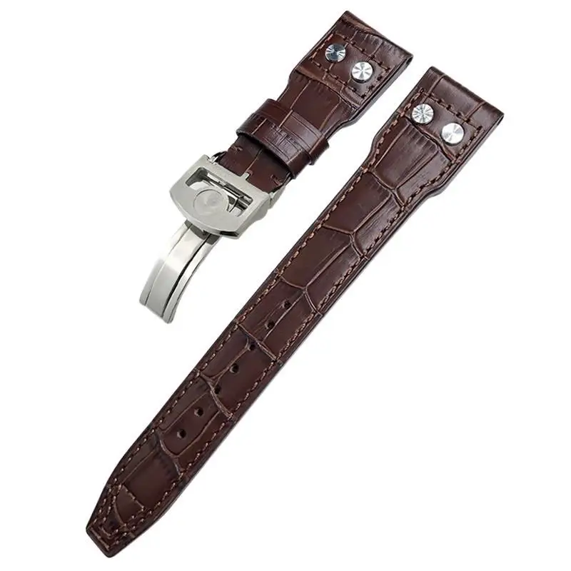 

PCAVO 20mm 21mm 22mm Real Leather Rivets Watchband Fit For IWC SPITFIRE Big Pilot's Watch TOP GUN IW5009 Cowhide Strap