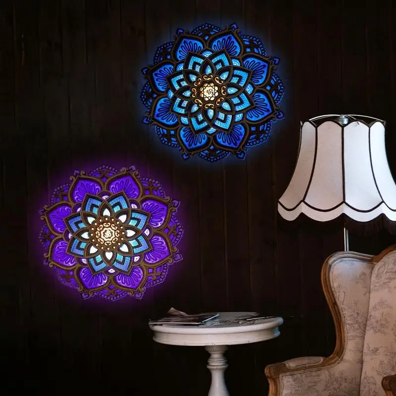 

Yoga Room Night Light LED 3D Creative Exquisite Laser Cut Carved Light LED Atmosphere Wooden Mandala Hanging Lamp Home Decor