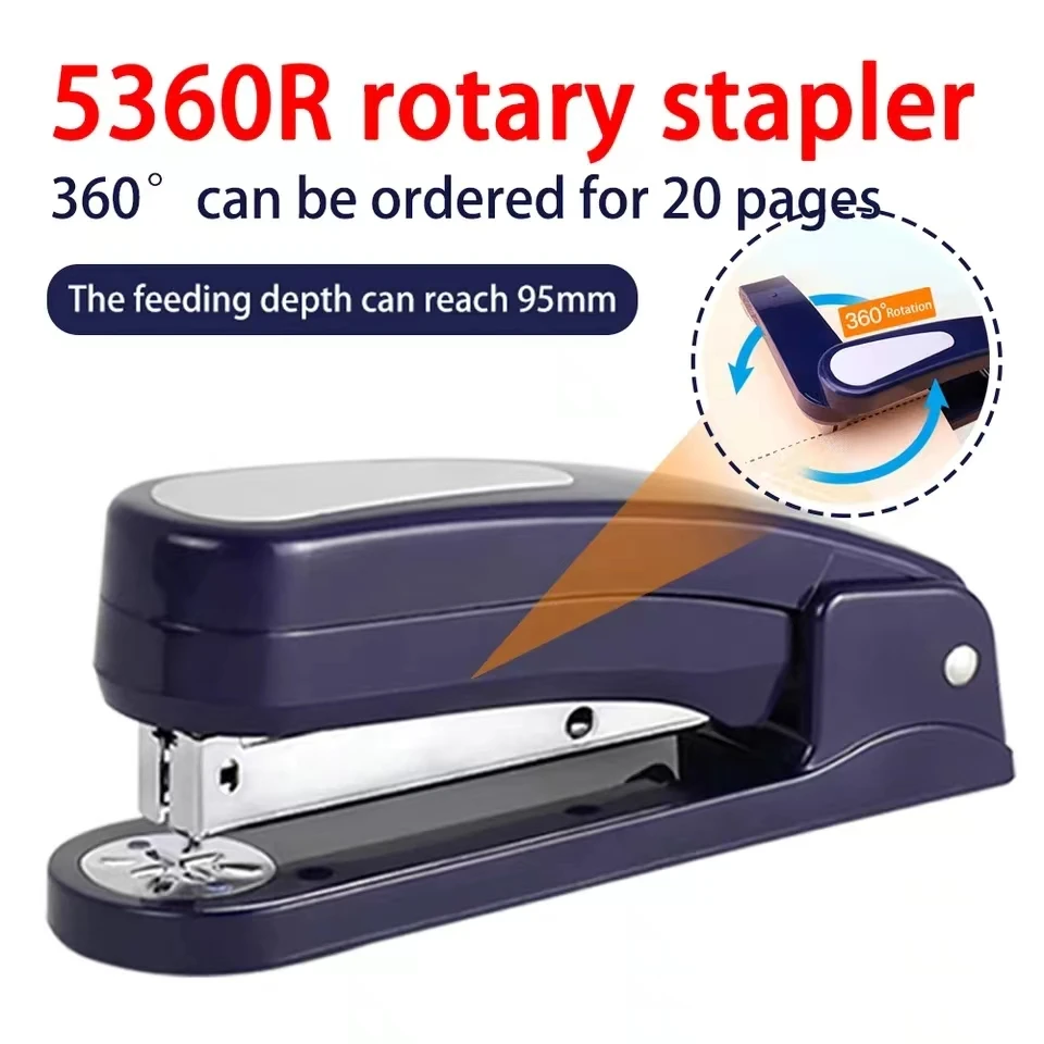 

360 rotatable Heavy Duty Stapler Use 24/6 Staples Effortless Long Stapler School Paper Staplers Office Bookbinding Supplies