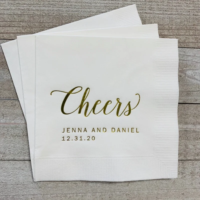 

50 Personalized Napkins Wedding Napkins Custom Monogram Cheers Rehearsal Dinner Beverage Cocktail Luncheon Dinner Guest Towels