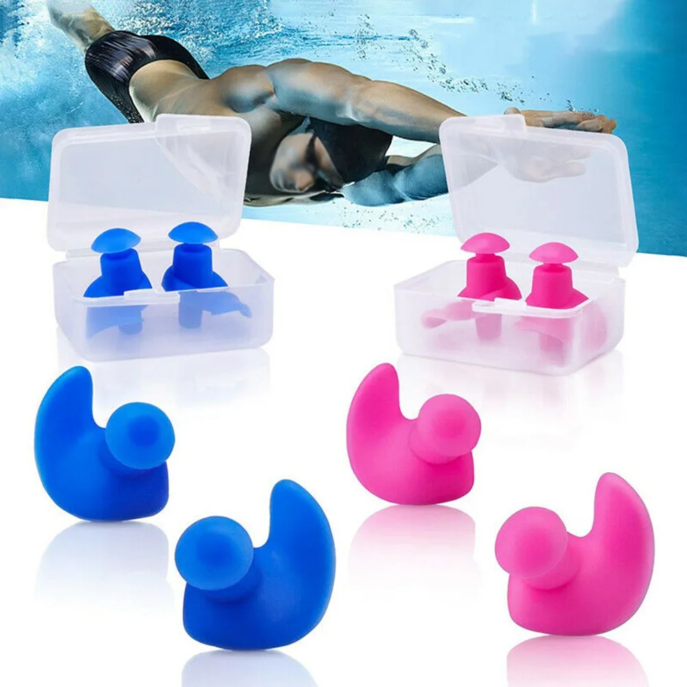 

1 Pair Soft Swimming Ear Plugs Silicone Waterproof Dust-Proof Earplugs Diving Water Sports Swimming Accessories With Box Earplug