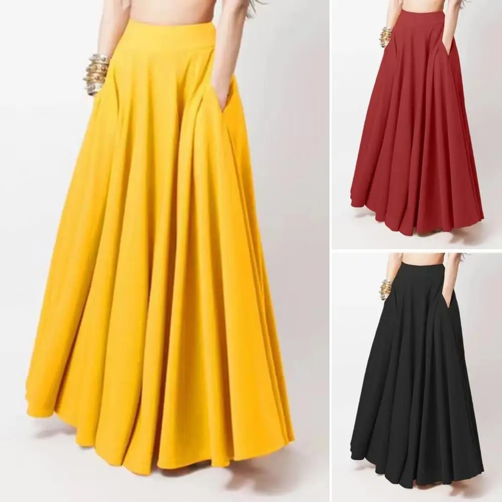 Women Maxi Skirt High Waist A-Line Solid Color Skirt with Pockets Loose Fit Pleated Long Skirt Leisure Daily Wear
Women Maxi Skirt High Waist A-Line Solid Color Skirt with Pockets Loose Fit Pleated Long Skirt Leisure Daily Wear
