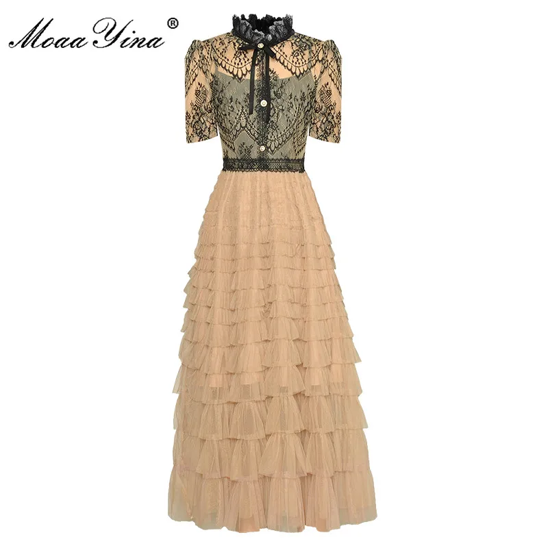 MoaaYina Fashion Designer dress Spring Women's Dress Square Collar Short Sleeve Bow Tie Lace Splicing Mesh Dresses
MoaaYina Fashion Designer dress Spring Women's Dress Square Collar Short Sleeve Bow Tie Lace Splicing Mesh Dresses