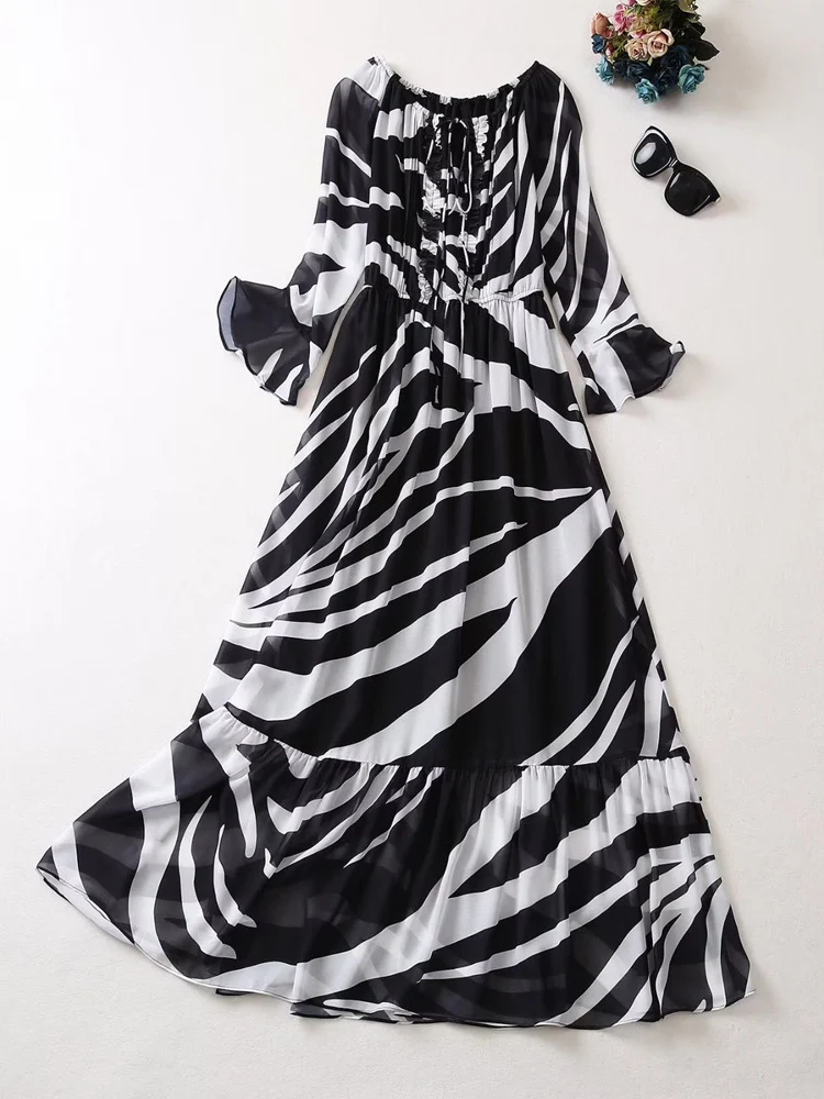 Fashion Runway Women Party Vacation Dress Autumn Striped Printing Expansion Vestidos Elastic Waist Sliming
Fashion Runway Women Party Vacation Dress Autumn Striped Printing Expansion Vestidos Elastic Waist Sliming