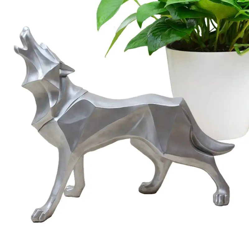 

Geometric Wolf Statue Cool Abstract Animal Figurine Decoration Resin Modern Wolf Sculpture Wolf Sculpture For Bookcase Decor