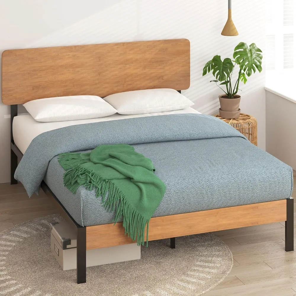 

Olivia Metal and Bamboo Platform Bed Frame, No Box Spring Needed, Wood Slat Support, Easy Assembly, Queen