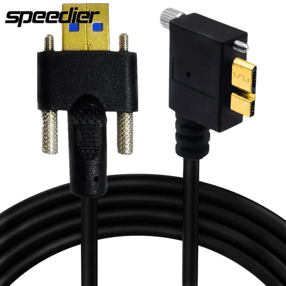 

USB 3.0 A Male To Micro B Male Right Left Bend Cable with Dual M3 Screw Locking Support Data Sync and Charging Cord 0.3m/1m/2m