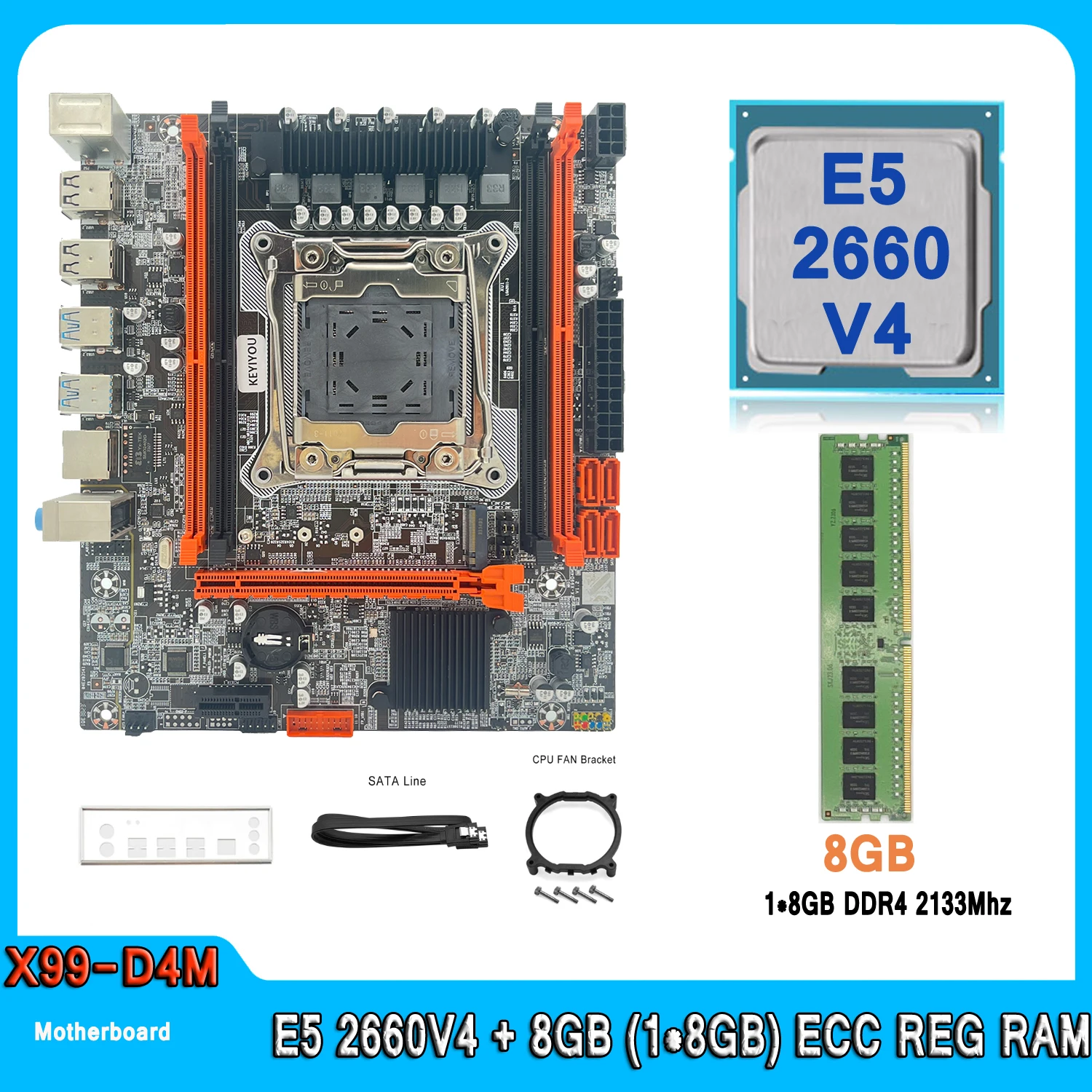 

X99 Motherboard LGA 2011-3 Kit Xeon E5 2660 V4 CPU With 8GB DDR4 ECC RAM PCI-16 USB3.0 server M-ATX E5 2660V4 Motherboard Set
