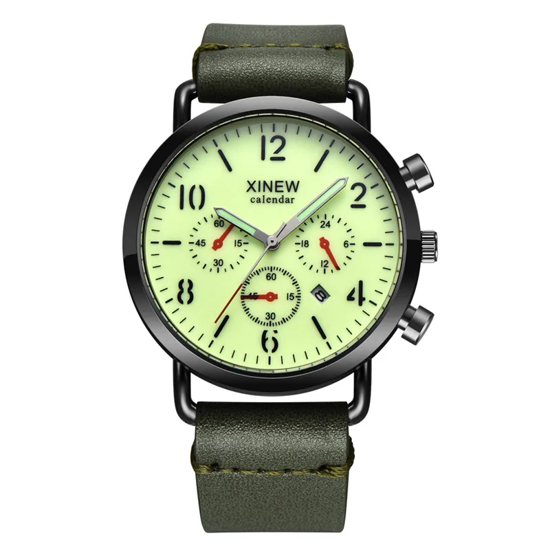 

Men Original XINEW Brand Watches Students Fashion Leather Band Army Sports Date Quartz Watch Erkek Barato Saat Reloj Hombre 2024