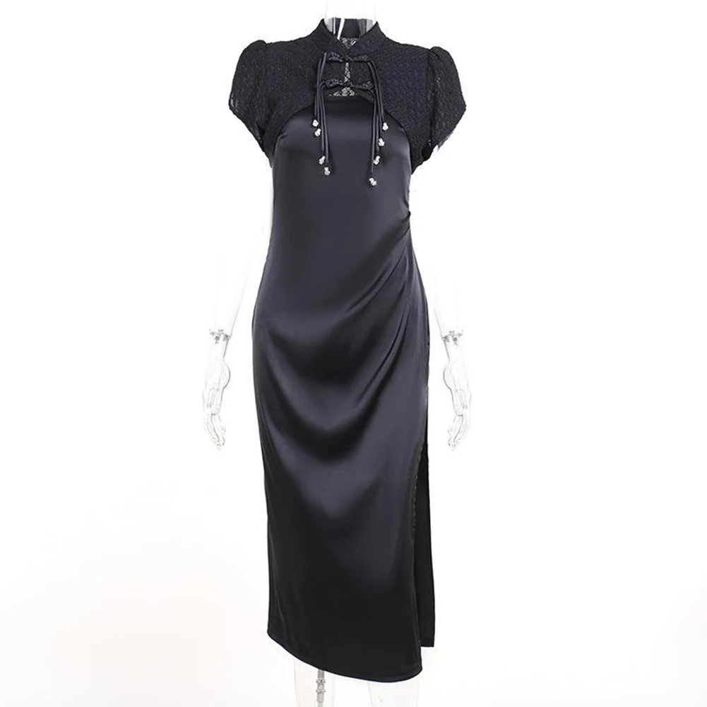 Retro Cheongsam Black Gothic High Waist Bandage Women Bodycon Short Sleeve Party Dress Evening Clubwear Slit Dress Qipao A50
Retro Cheongsam Black Gothic High Waist Bandage Women Bodycon Short Sleeve Party Dress Evening Clubwear Slit Dress Qipao A50