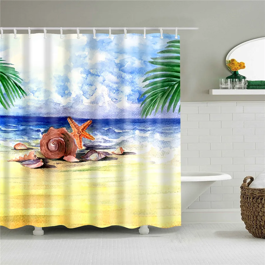 

Starfish Conch Sea Shell Shower Curtain Starfish Shower Curtain Tropical ocean Bathroom Decor Waterproof Fabric Shower Curtain