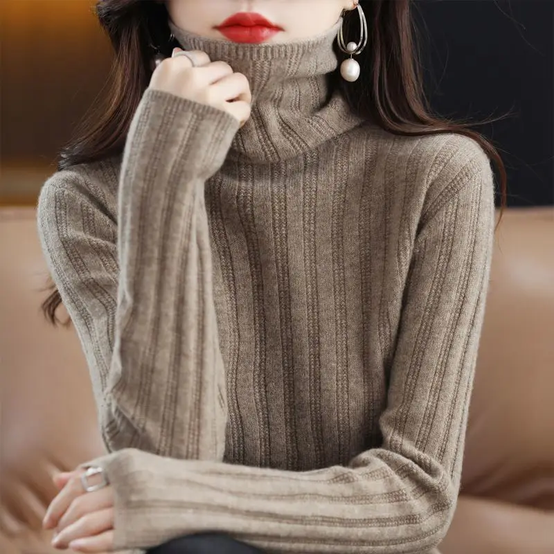 

New Autumn Winter Large Size Sweater Women's Loose Pullover Thin Turtleneck Knitted Warm Skin-friendly Solid Color Base Jumpers