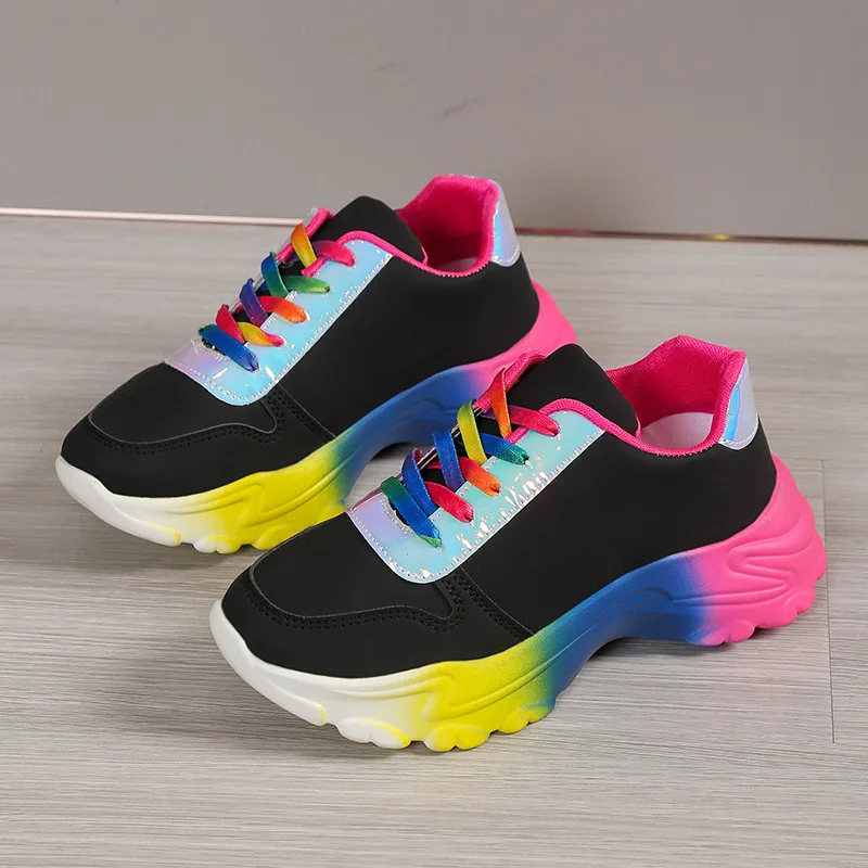 

2024 New Chunky Sneakers for Women Lace-Up Rainbow Vulcanize Shoe Casual Fashion Dad Shoes Platform Sneaker Zapatillas Mujer