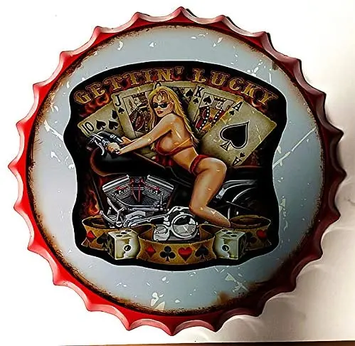 

Royal Tin Sign Bottle Cap Metal Tin Sign Sexy Girl Diameter 13.8 inches, Round Metal Signs for Home and Kitchen Bar