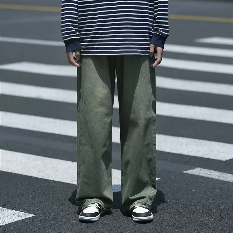 

Джинсы в гонконгском стиле ретро мужские свободные прямые широкие штаны весенние трендовые модные брюки