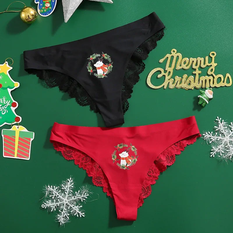 CINVIK Christmas Women Panties Sexy Lace Thongs Silk G String Briefs Underwear Lingerie Female Christmas Underpants Decoration 
CINVIK Christmas Women Panties Sexy Lace Thongs Silk G String Briefs Underwear Lingerie Female Christmas Underpants Decoration