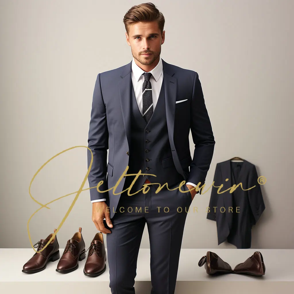 

Jacket+Vest+Pants Wonderful Groom Male Wedding Prom Stripe Suit Slim Tuxedo Men Formal Business Work Wear Suits 3Pcs Set