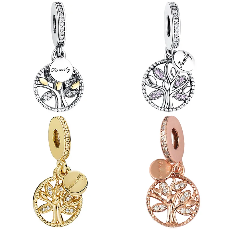 

Silver Color Beads Family Life Tree Glaze Crystal Pendants Bead For Original Pandora Charm Bracelets & Bangles Jewelry