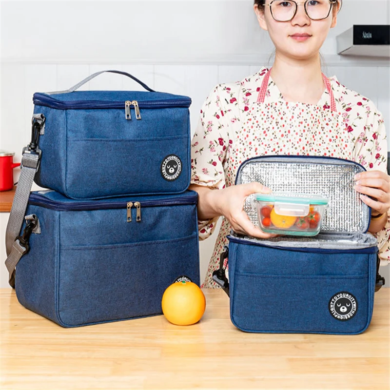 

3 Sizes Portable Insulated Lunch Bag Large Capacity Work Picnic Pouch Thermal Cooler Fridge Bags Food Carrier With Should Strap