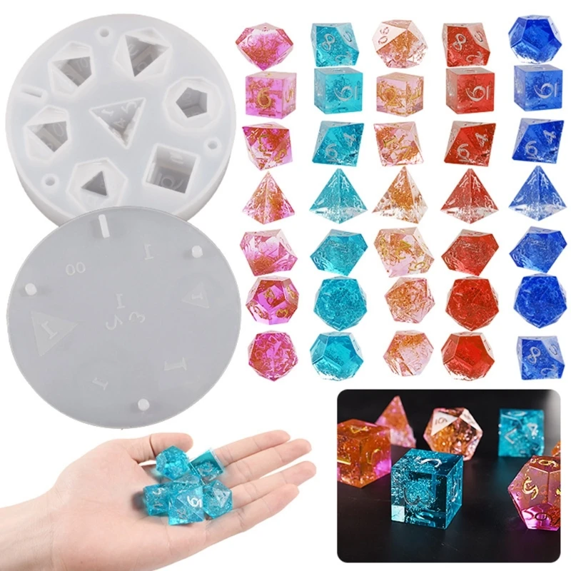 

7 Styles Epoxy Resin Dices Moulds Silicone Resin Casting Polyhedron Game Dices Moulds Number Moulds for Diy Board Games