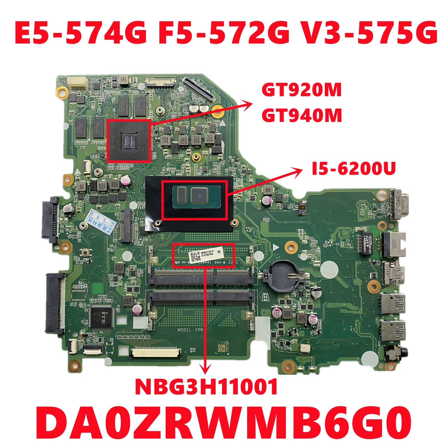 NBG3H11001 для Acer ASPIRE E5-574 E5-574G F5-572G V3-575G материнская плата для ноутбука DA0ZRWMB6G0 с I5-6200U GT920M / GT940M 100% тест
NBG3H11001 для Acer ASPIRE E5-574 E5-574G F5-572G V3-575G материнская плата для ноутбука DA0ZRWMB6G0 с I5-6200U GT920M / GT940M 100% тест