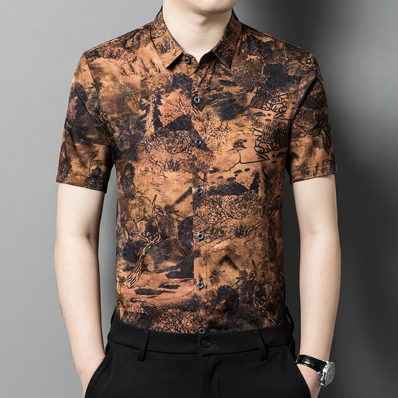 Summer Luxury Gold Shirt Business Casual Silk Satin New Men's Short Sleeve Street Clothing Designer Brand
Summer Luxury Gold Shirt Business Casual Silk Satin New Men's Short Sleeve Street Clothing Designer Brand