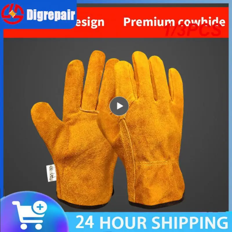 

1/3PCS Men Work Gloves Soft Cowhide Driver Hunting Driving Farm Garden Welding Security Protection Safety Workers Mechanic Glove