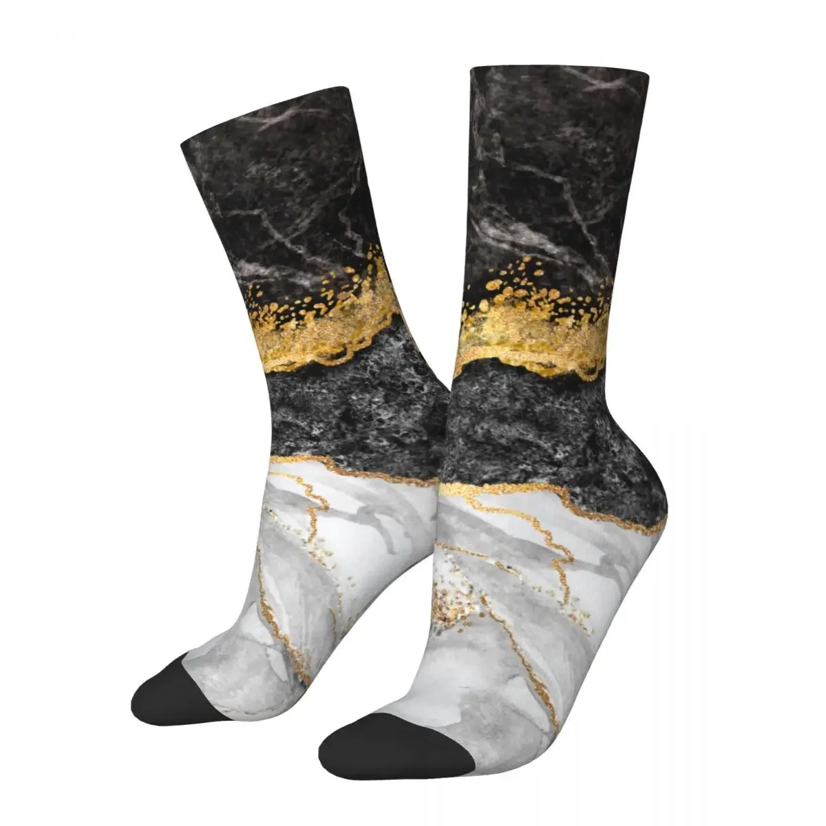 

New Men's Socks Casual Black Marble With Gold Pretty Sock Polyester Sport Women's Stockings Spring Summer Autumn Winter