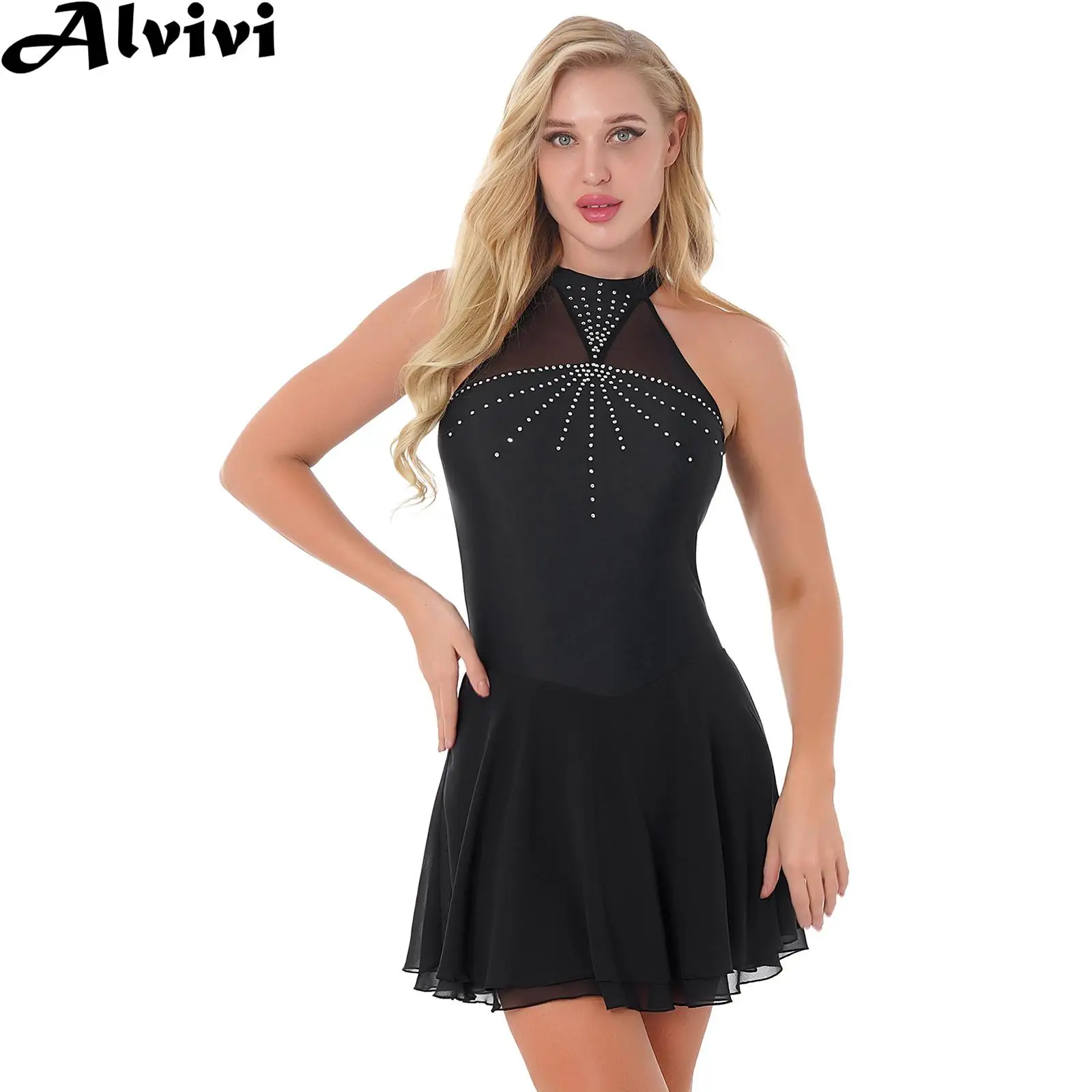 Women Sleeveless Shiny Rhinestone Figure Skating Clothing Sheer Mesh Halter Backless Ballet Dance Gymnastics Leotard Dress Tutu
Women Sleeveless Shiny Rhinestone Figure Skating Clothing Sheer Mesh Halter Backless Ballet Dance Gymnastics Leotard Dress Tutu