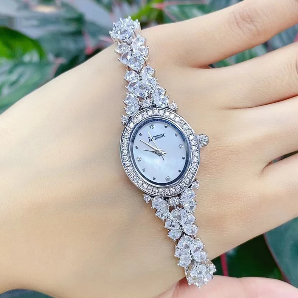 

018060 Luxury Women's Watches Cubic Zircon Full CZ Bracelet Watch for Lady's Wedding Party Jewelry Accessory have Watches box