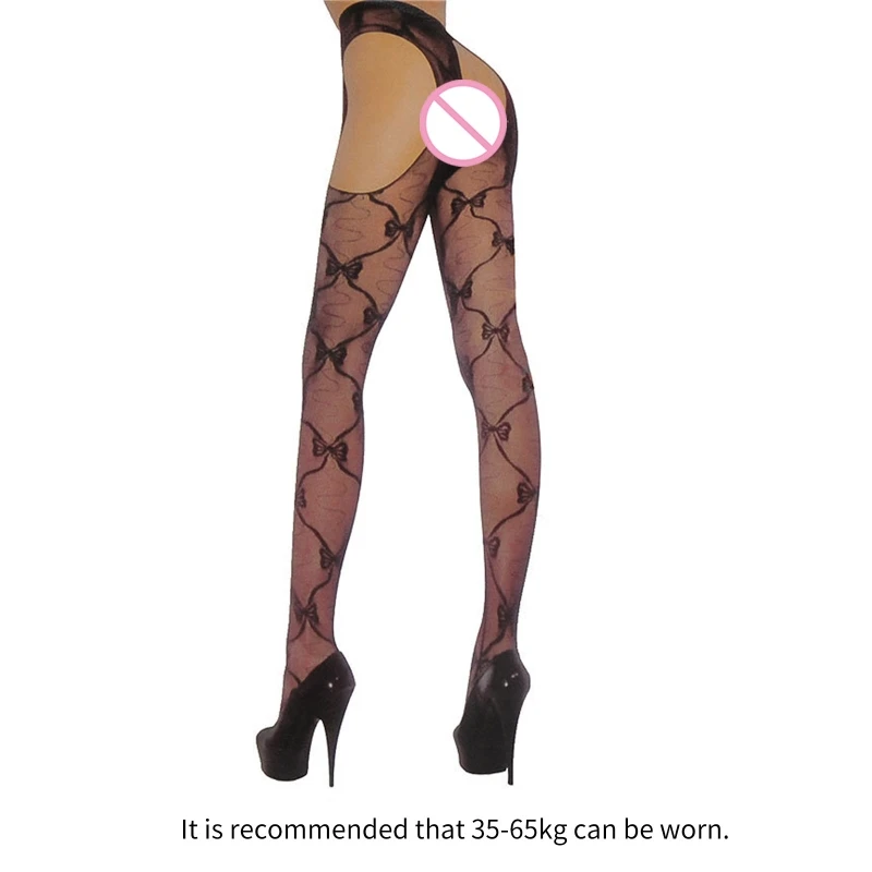 

Women Sheer Fishnet Pantyhose Bowknot Jacquard Patterned Suspender Tights Sexy Hollow Out Crotchless Leggings Stockings DropShip