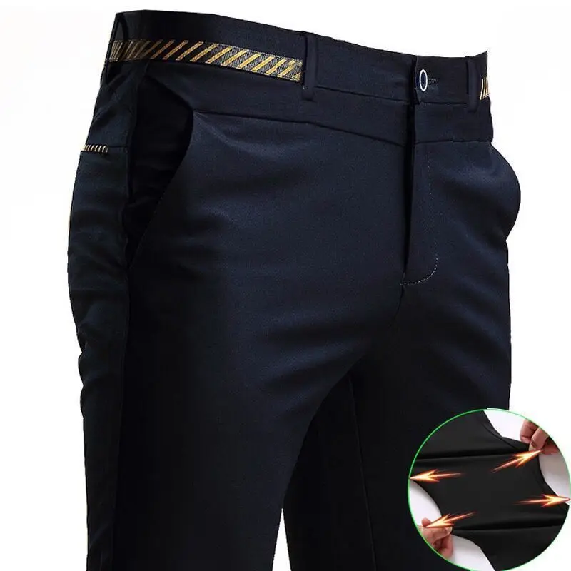 

Стрейчевые Костюмные брюки для мужчин, офисные брюки, не требующие глажки, облегающие Женские свадебные деловые черные Костюмные брюки для мужчин