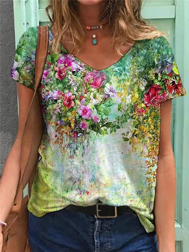 Summer new fashion women's T-shirt casual short-sleeved Harajuku 3D printed trendy top V-neck street loose large size clothes
Summer new fashion women's T-shirt casual short-sleeved Harajuku 3D printed trendy top V-neck street loose large size clothes