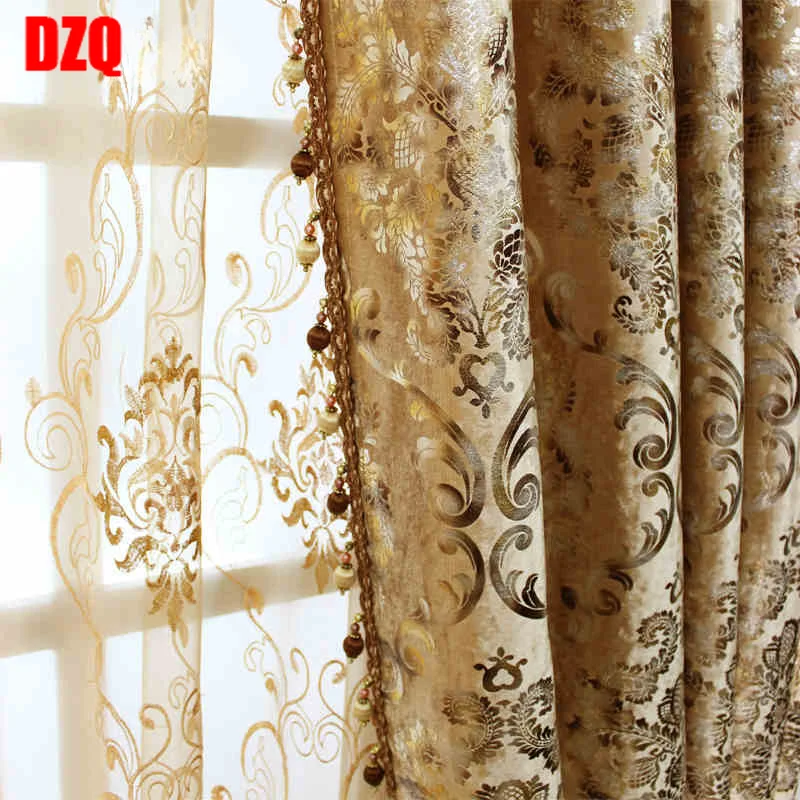 European Gold Embroidered Luxury Curtains for Living Room Bedroom Sheer Tulle Print High Blackout Windows Backdrop Elegant Lace
European Gold Embroidered Luxury Curtains for Living Room Bedroom Sheer Tulle Print High Blackout Windows Backdrop Elegant Lace