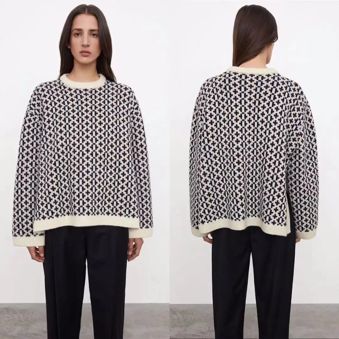 Sweden Women's Wool New Criss-cross Pattern Loose Round Neck Long Sleeve Split Pullover Sweater Oversized Jumper Top Office Lady
Sweden Women's Wool New Criss-cross Pattern Loose Round Neck Long Sleeve Split Pullover Sweater Oversized Jumper Top Office Lady