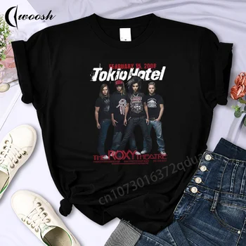 Camiseta Fashion Masculina e Feminina de Rock Band em Metal Preto 8 Tokio Hotel T-Shirts Rock Band Graphic Print Streetwear Men Women Fashion Oversized Short Sleeve T Shirt Tees Cool Tops Clothing