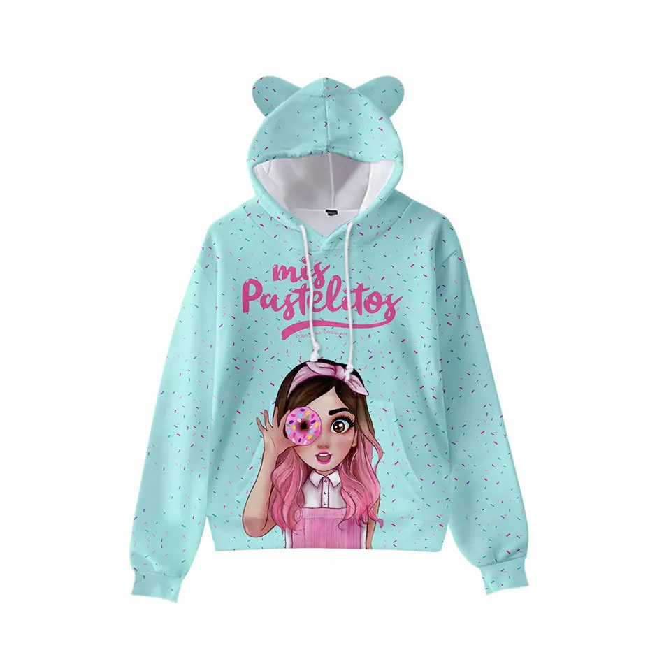 

3-14Y kids 3D Kawii Mis Pastelitos Hoodies Fashion Bear Ears Hoodie Pullover Hooded Sweatshirt Women Cute Style Anime Clothes