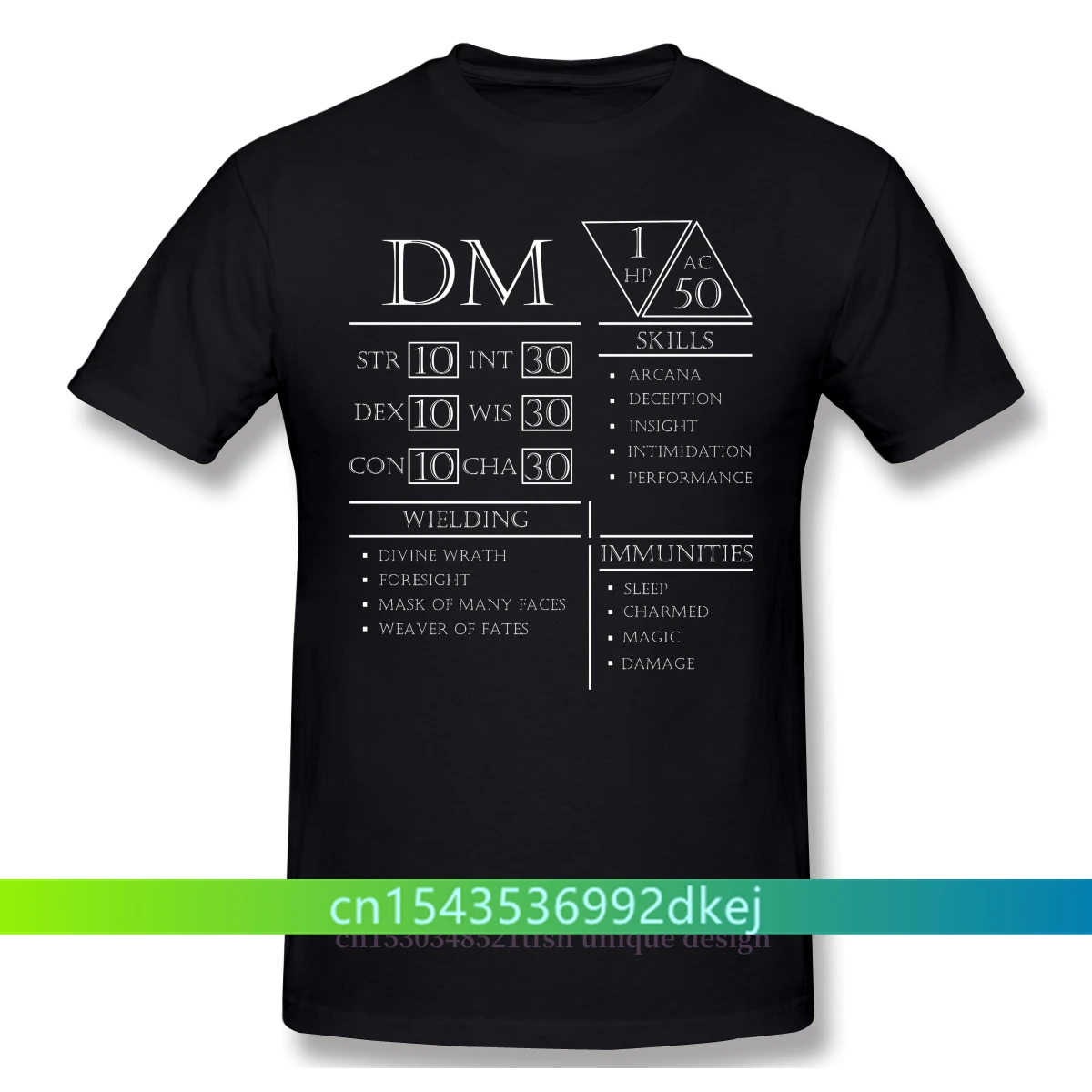 Fashion DM Stats - Character Sheet Clothes Design Dungeon Master Adventure Games Cotton Camiseta Men T-Shirt
Fashion DM Stats - Character Sheet Clothes Design Dungeon Master Adventure Games Cotton Camiseta Men T-Shirt