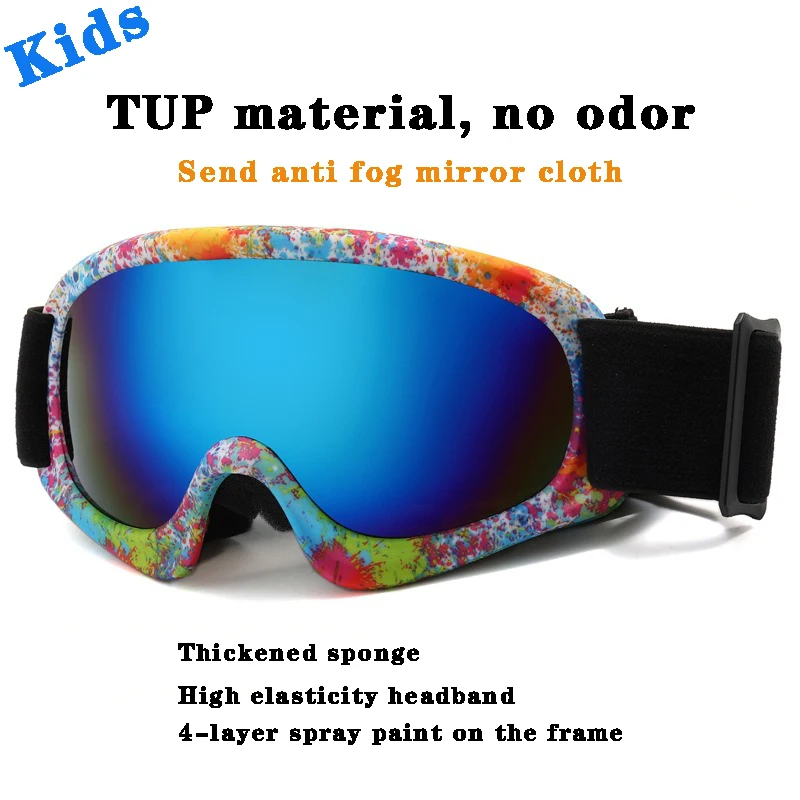 

Kids Ski Goggles Anti-Fog Layer Lenses Winter Snowy Glasses Alpine Skiing Eyewear Snowmobile Windproof Children Snowboard Boy