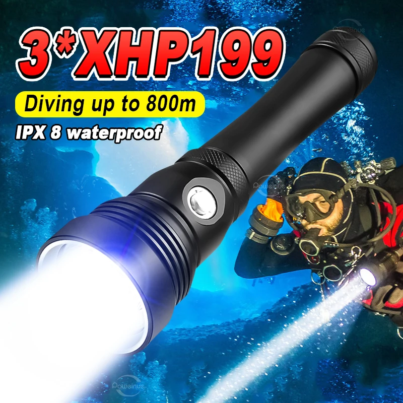 Super Professional Diving Flashlight XHP199 IPX8 Underwater Lamps High Power LED Flashlight Waterproof scuba Diving Torch Light
Super Professional Diving Flashlight XHP199 IPX8 Underwater Lamps High Power LED Flashlight Waterproof scuba Diving Torch Light