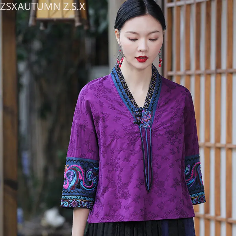 Chinese Style Fashion Purple Tops Women V Neck Hanfu Spring New Ethnic Harajuku Loose Casual Vintage Female Embroidery Blouse
Chinese Style Fashion Purple Tops Women V Neck Hanfu Spring New Ethnic Harajuku Loose Casual Vintage Female Embroidery Blouse