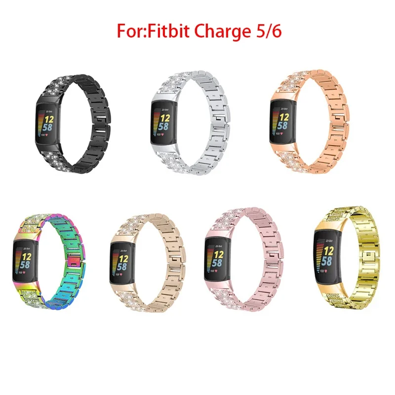 

Diamond Stainless steel Strap For Fitbit Charge 5/6 band Women WatchBand Charge 6 Wristband accessories