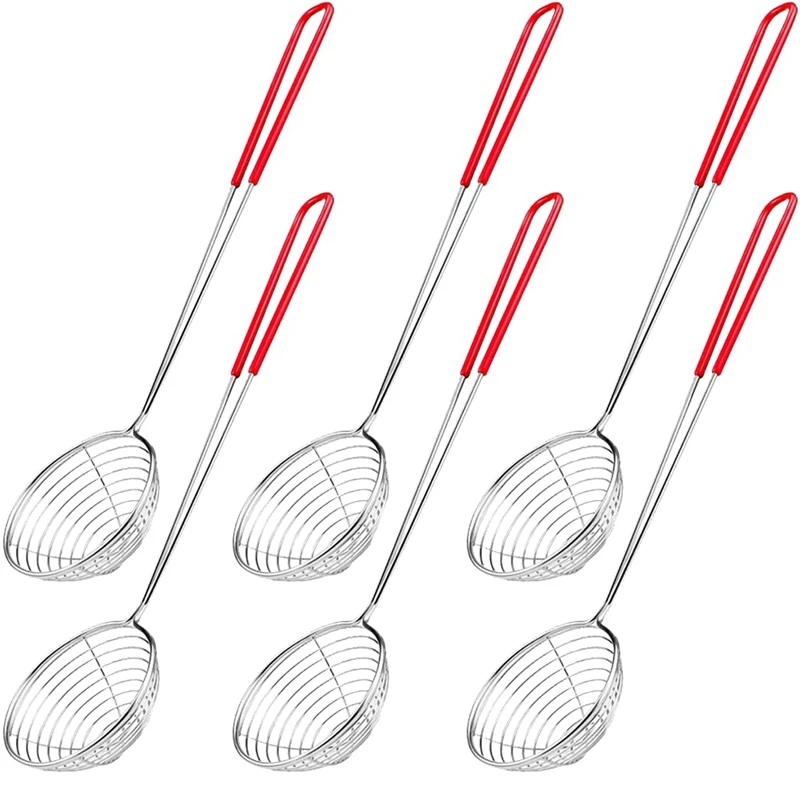 6PCS Mesh Skimmer Spoon Red&Silver Hot Pot Strainer Scoops For Kitchen Cooking Frying Food
6PCS Mesh Skimmer Spoon Red&Silver Hot Pot Strainer Scoops For Kitchen Cooking Frying Food
