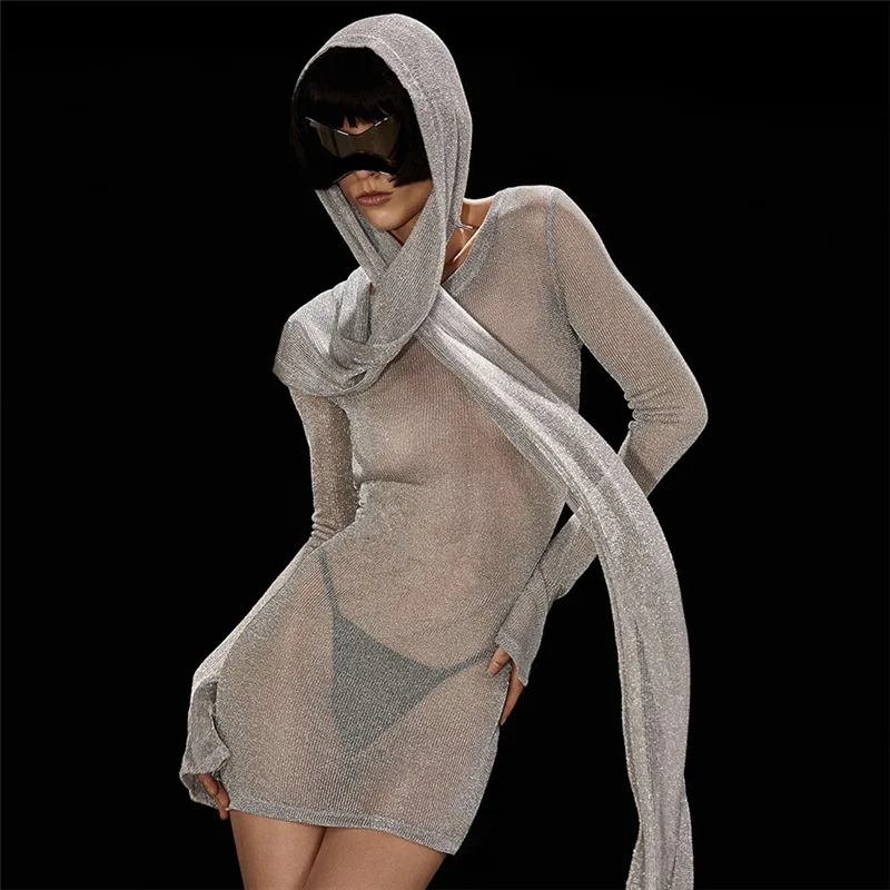 Women See Through Knitted Dress Headscarf Ribbon Sexy Long Sleeve Crochet Prom Dress Club Party Bodycon Costume 2023 Summer
Women See Through Knitted Dress Headscarf Ribbon Sexy Long Sleeve Crochet Prom Dress Club Party Bodycon Costume 2023 Summer