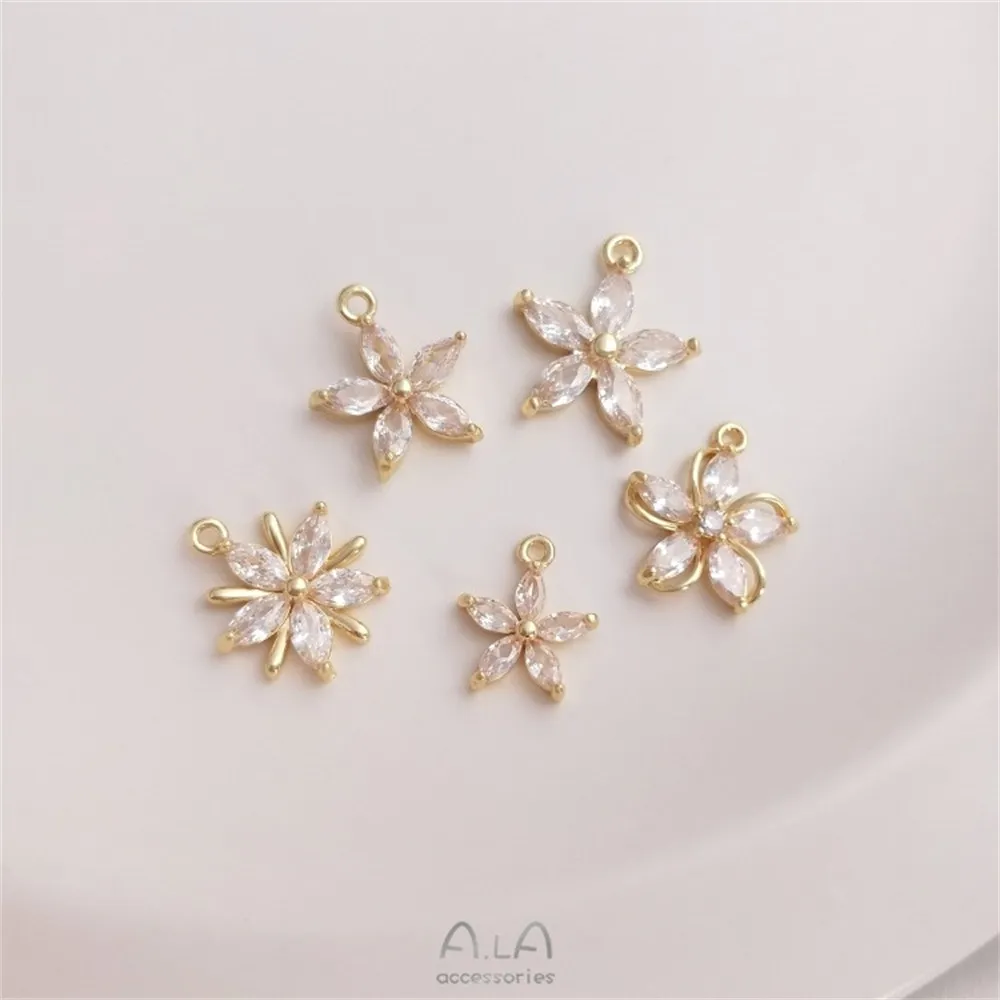 

Zircon Peach Blossom and Cherry Blossom Daisy Pendant 14K Pack Gold Flower Shaped Pendant DIY Bracelet Earrings Jewelry Pendant