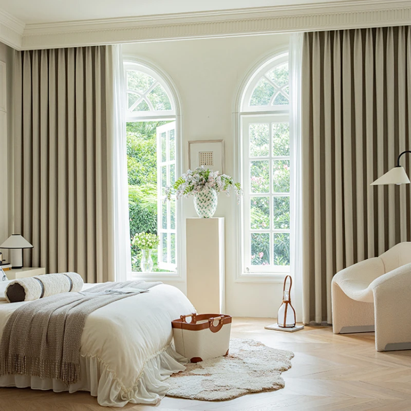 

Modern Light Luxury Curtains Large Area Living Room Drape Simple Bedroom Thick Blackout Curtain Home Balcony Bay Window Drapes