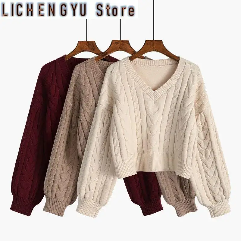 New Women Sweater Autumn Winter V-neck Twist Sweater Women's Outer Wear Puff Sleeve Thicken Pullover Short Knitting Top
New Women Sweater Autumn Winter V-neck Twist Sweater Women's Outer Wear Puff Sleeve Thicken Pullover Short Knitting Top