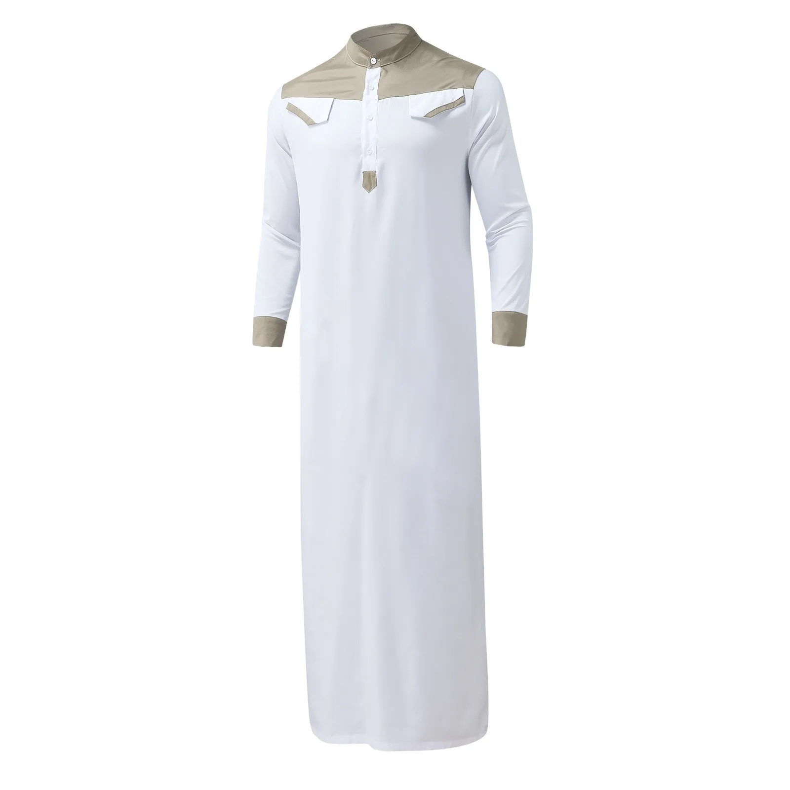 

Мусульманский халат контрастных цветов, длинный рукав, полумолния, кафтан, Jubba Thobe, повседневный исламский Дубай, длинные халаты, мужские халаты