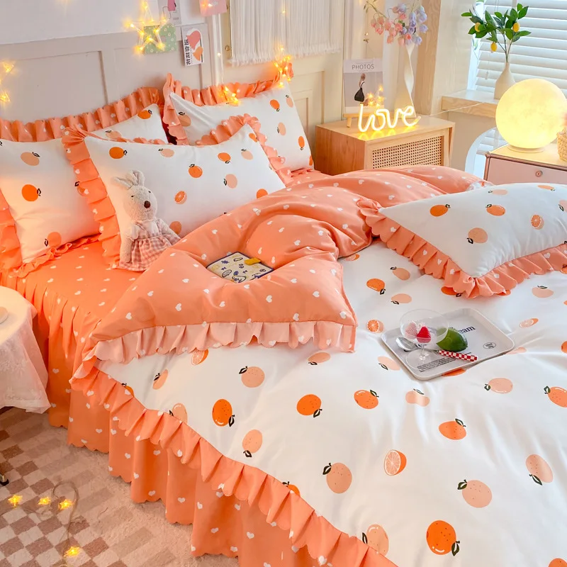 Washed Cotton Bedding Set Princess Floral Bed Skirt 4-piece Set Double Sheets Bedspread on The Bed Linen Duvets Couple Bedsheets
Washed Cotton Bedding Set Princess Floral Bed Skirt 4-piece Set Double Sheets Bedspread on The Bed Linen Duvets Couple Bedsheets